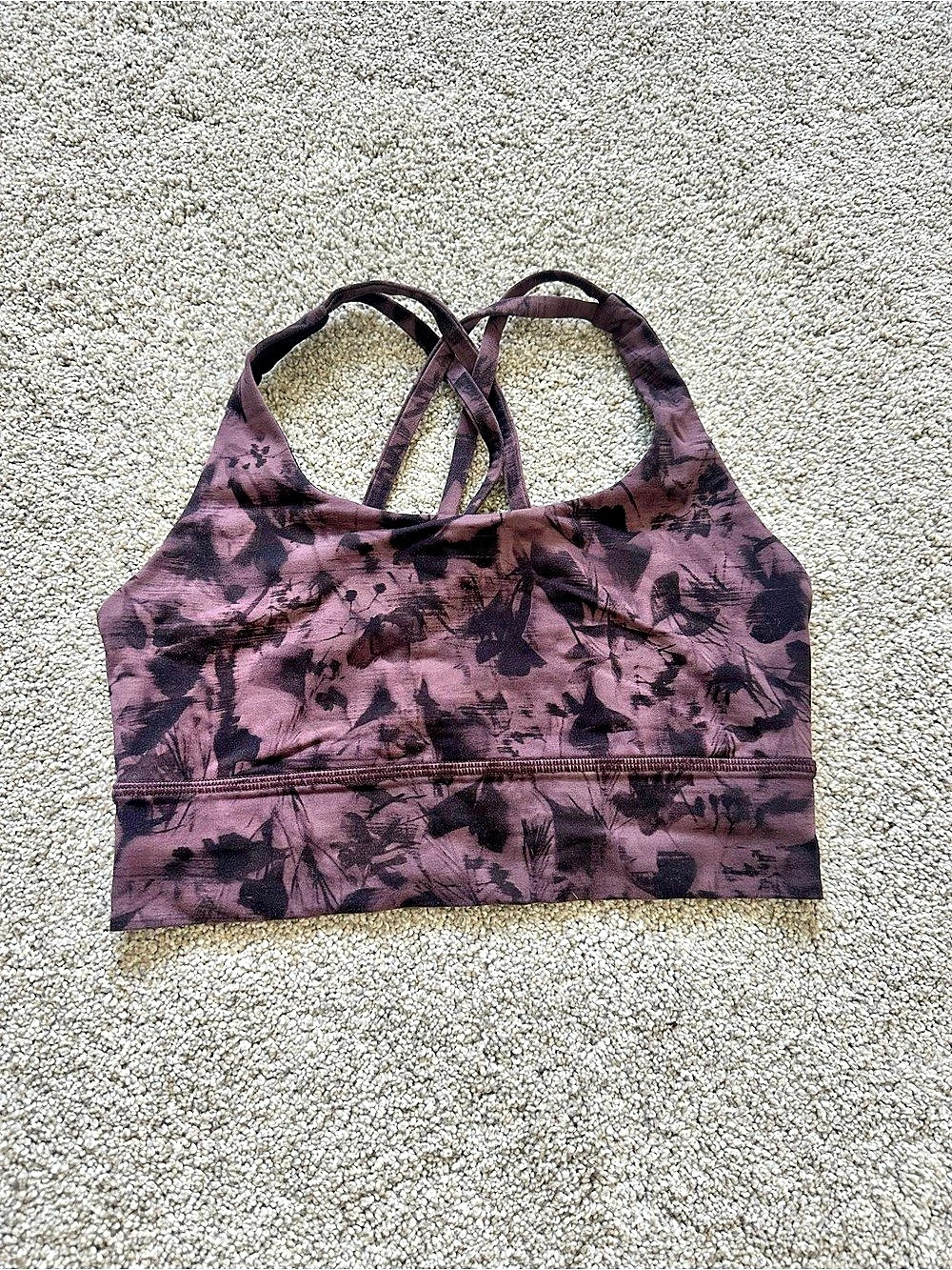 lululemon Energy Longline Bra Abstract Print Sports Bra in Purple & Black